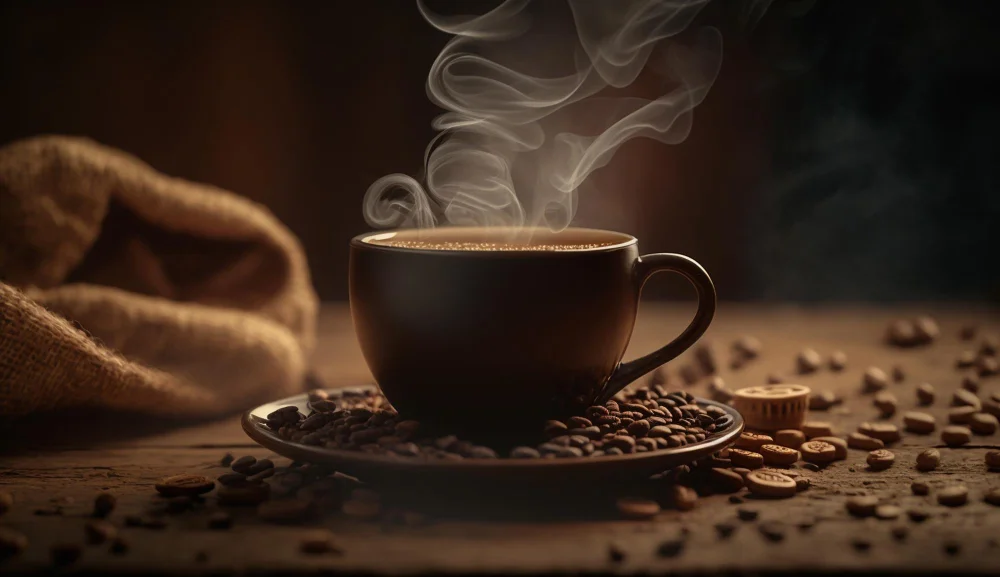 Cafeína - O que é? Para que serve? Beneficios 5 vapores de cafe fresco na mesa de madeira fecham a ia generativa