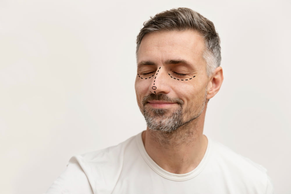 man getting ready nose job surgery